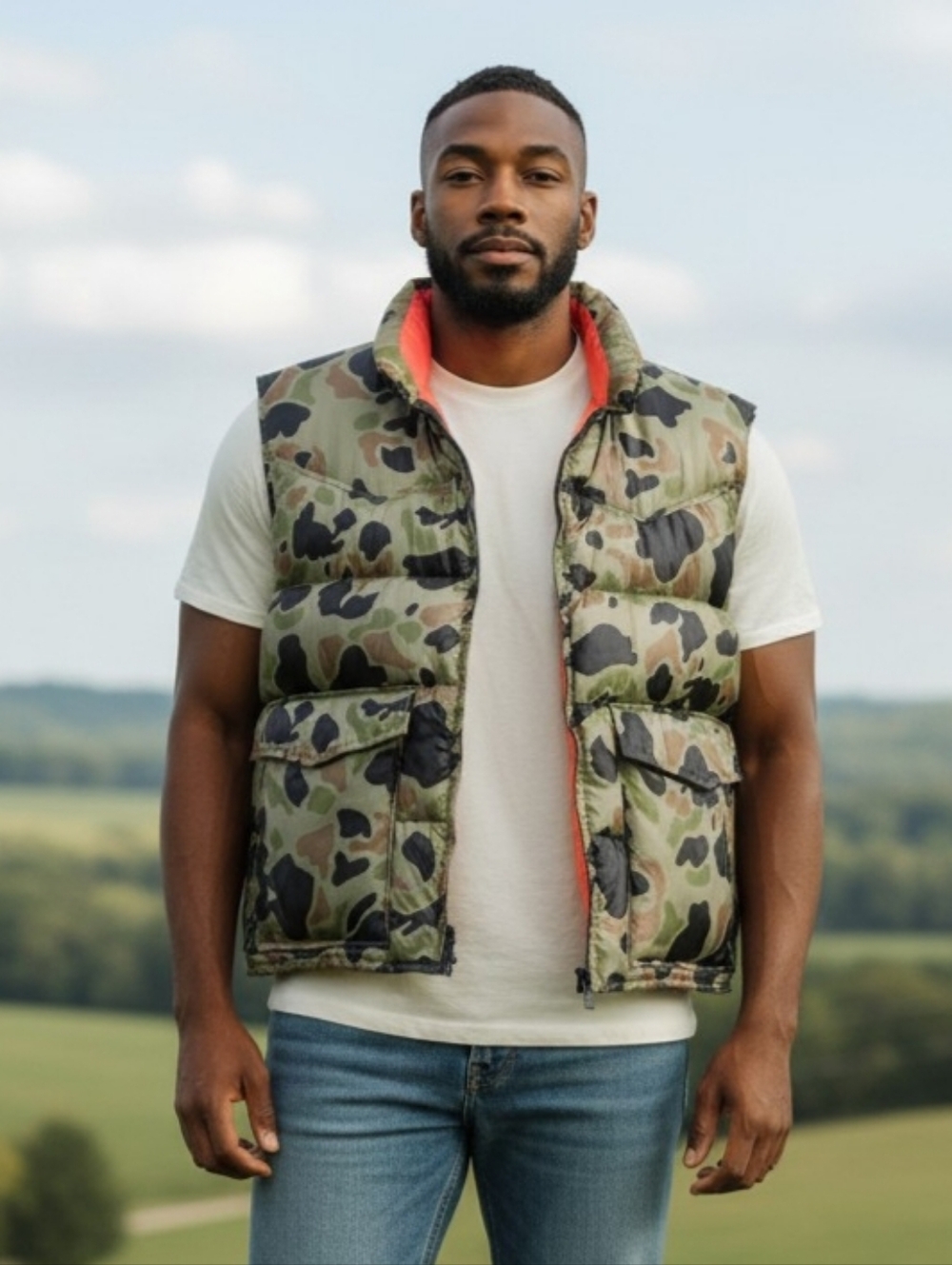 Mens Large Camouflage Puffer Vest